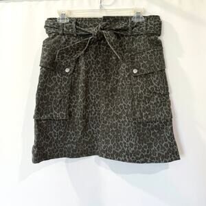 Marissa Webb Skirt Size 10 Denim Cargo Mini Belted Green Leopard Print